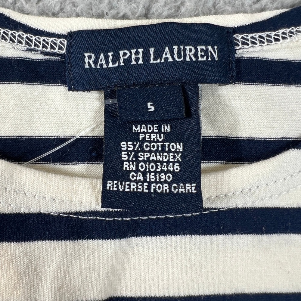 Ralph Lauren Striped T-Shirt Girls Size 5 Navy White Pink Pony Lettuce Trim NWT - Picture 5 of 9